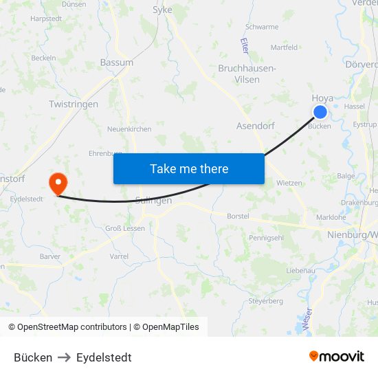 Bücken to Eydelstedt map