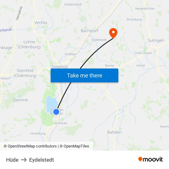 Hüde to Eydelstedt map
