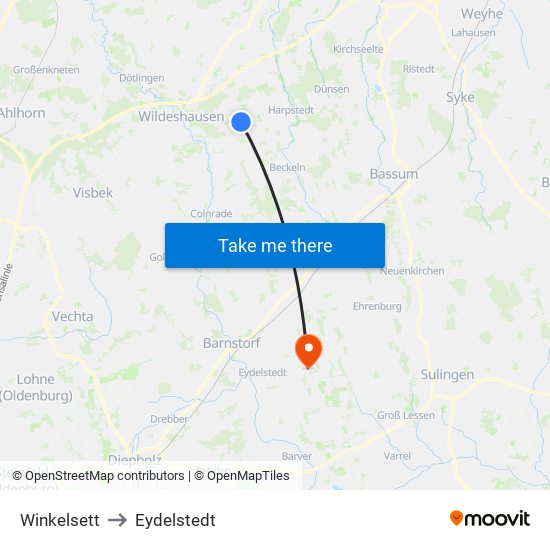 Winkelsett to Eydelstedt map