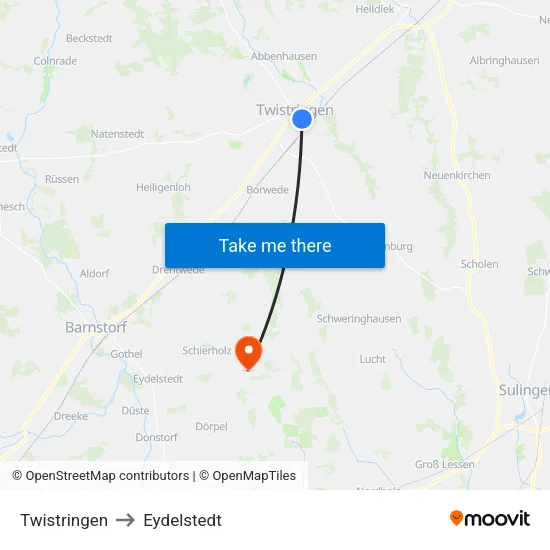 Twistringen to Eydelstedt map