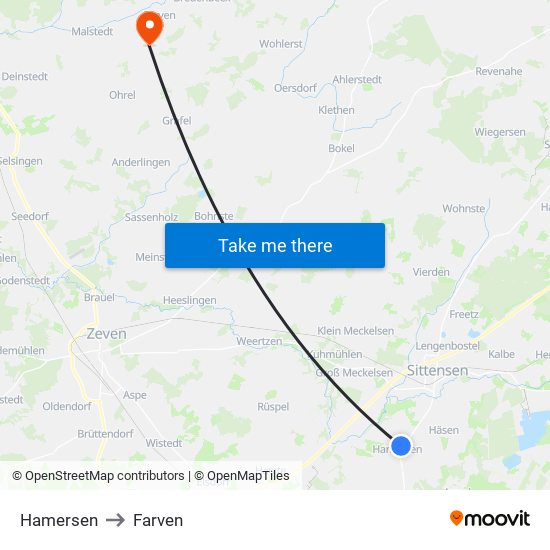 Hamersen to Farven map