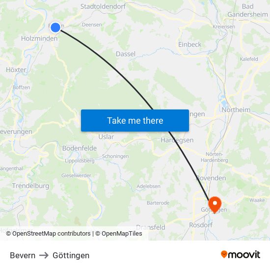 Bevern to Göttingen map