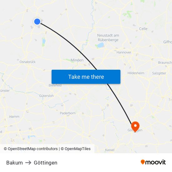 Bakum to Göttingen map