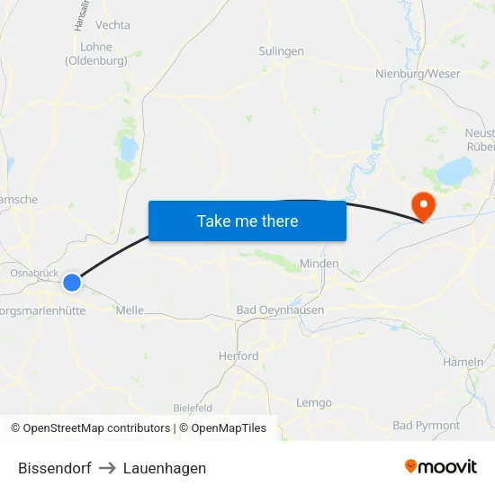 Bissendorf to Lauenhagen map