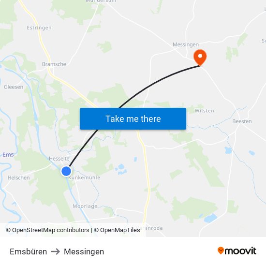 Emsbüren to Messingen map