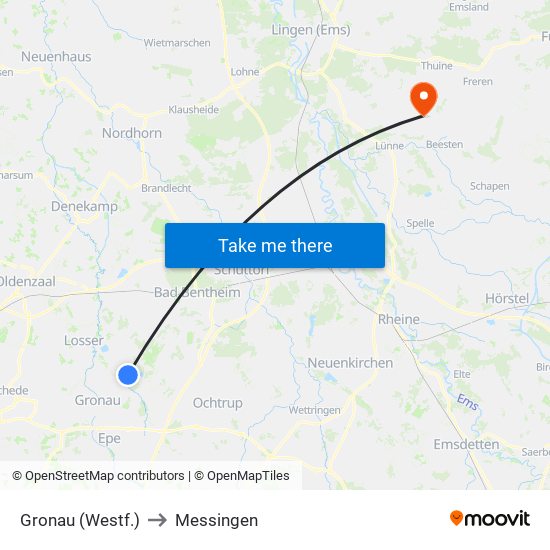 Gronau (Westf.) to Messingen map