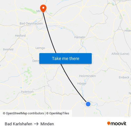 Bad Karlshafen to Minden map