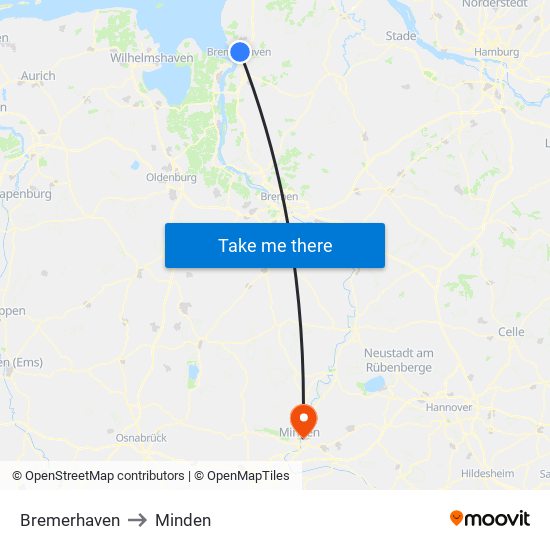 Bremerhaven to Minden map