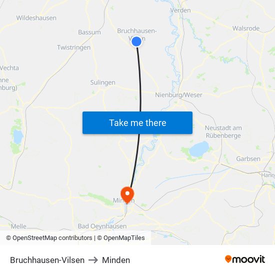 Bruchhausen-Vilsen to Minden map