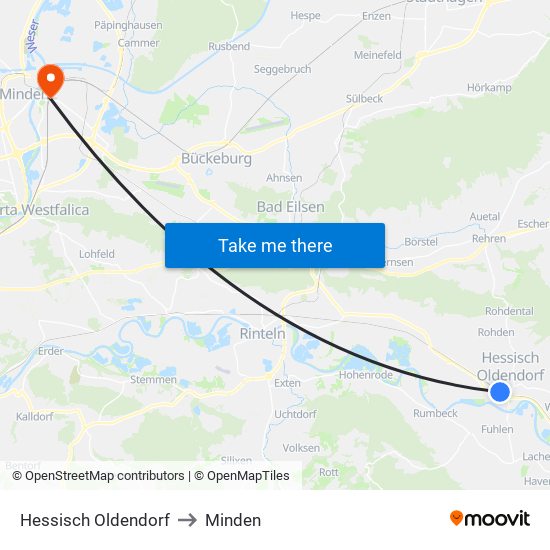 Hessisch Oldendorf to Minden map
