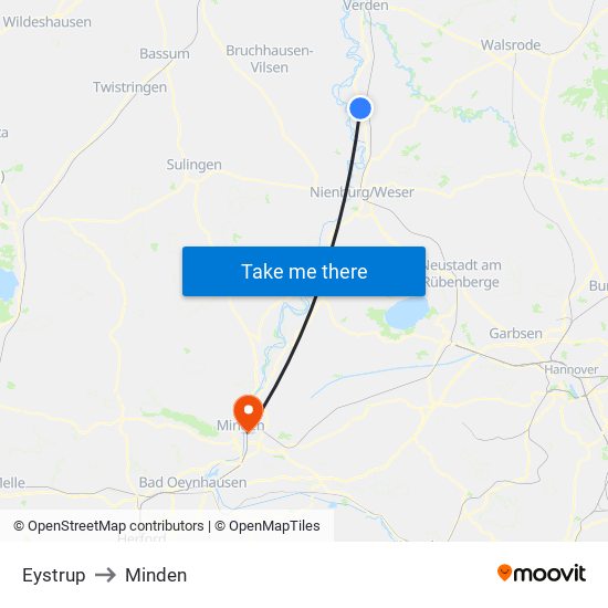 Eystrup to Minden map