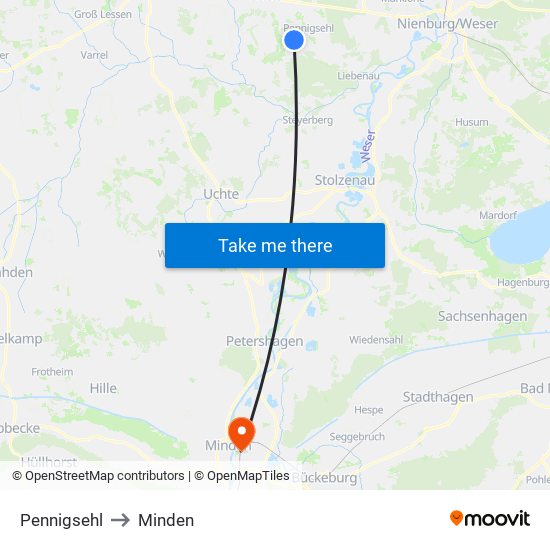 Pennigsehl to Minden map