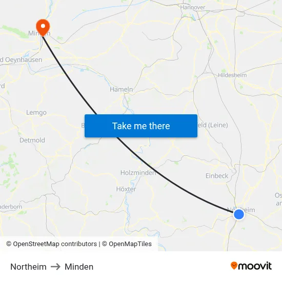 Northeim to Minden map