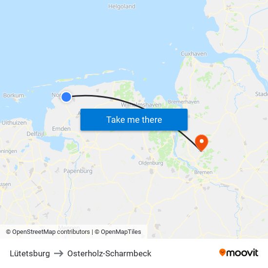 Lütetsburg to Osterholz-Scharmbeck map