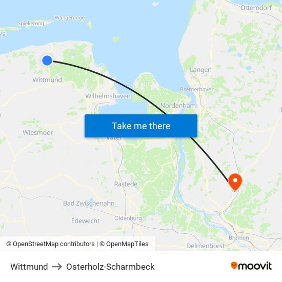 Wittmund to Osterholz-Scharmbeck map