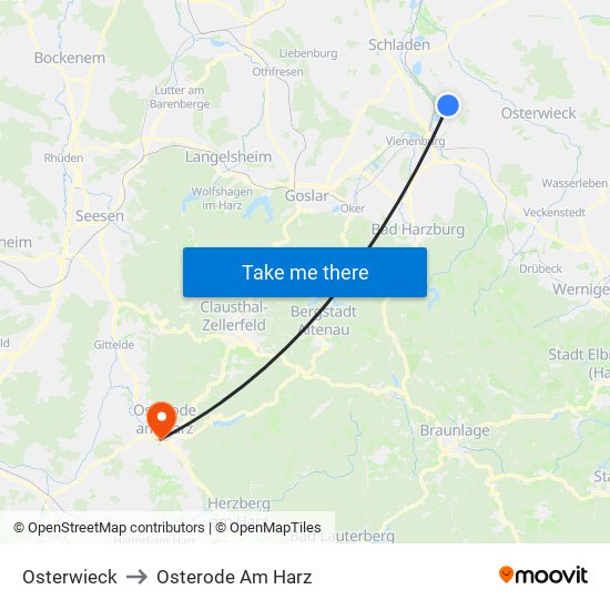 Osterwieck to Osterode Am Harz map