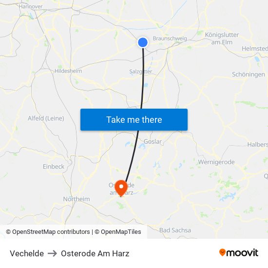 Vechelde to Osterode Am Harz map