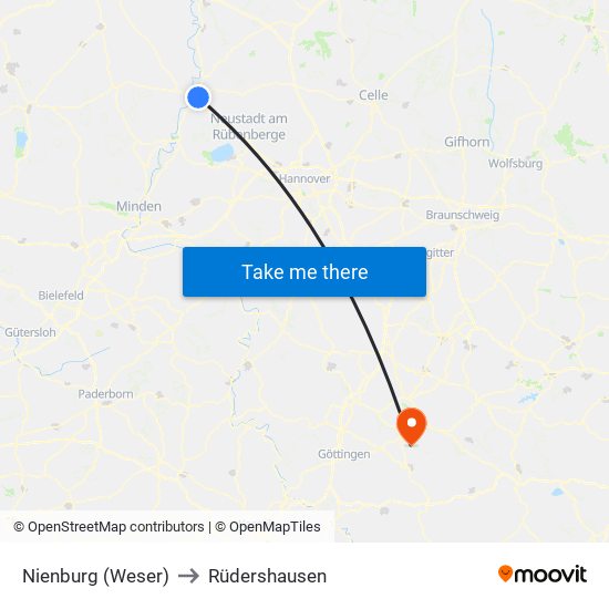 Nienburg (Weser) to Rüdershausen map