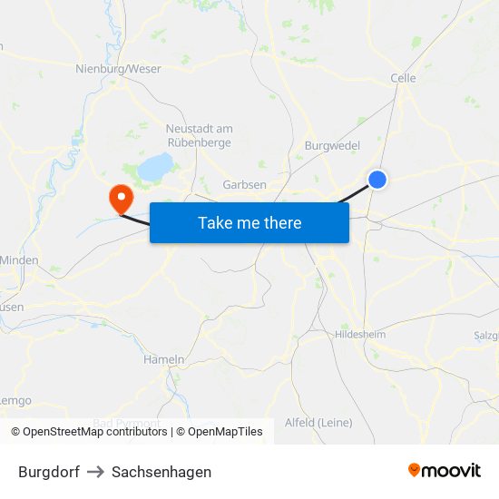 Burgdorf to Sachsenhagen map