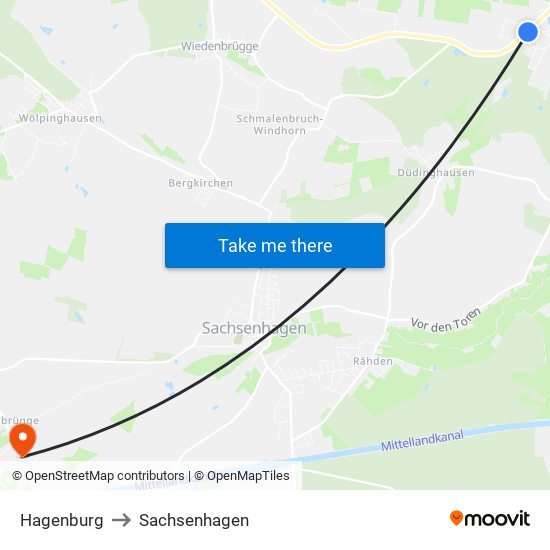 Hagenburg to Sachsenhagen map