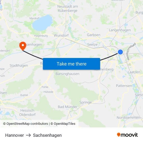 Hannover to Sachsenhagen map