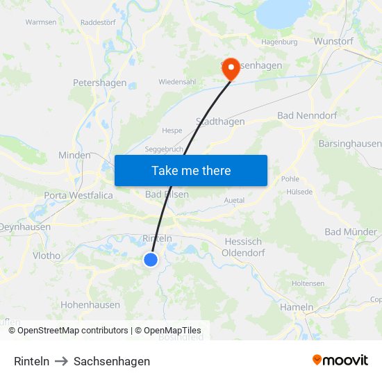 Rinteln to Sachsenhagen map