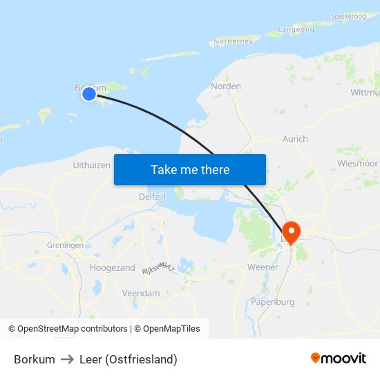 Borkum to Leer (Ostfriesland) map