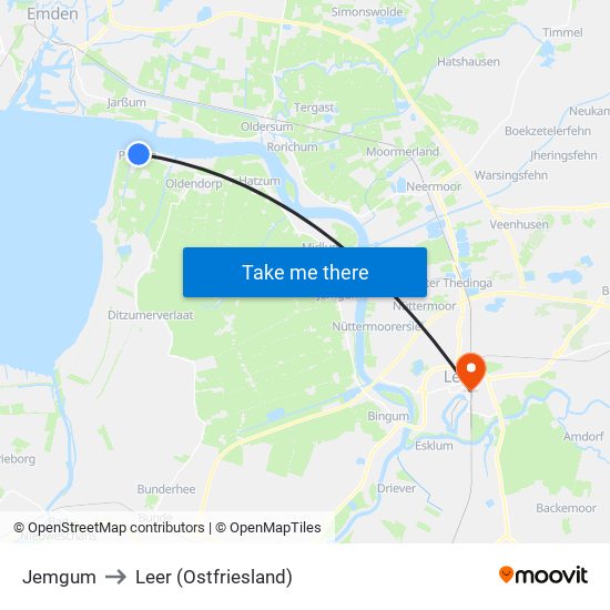Jemgum to Leer (Ostfriesland) map