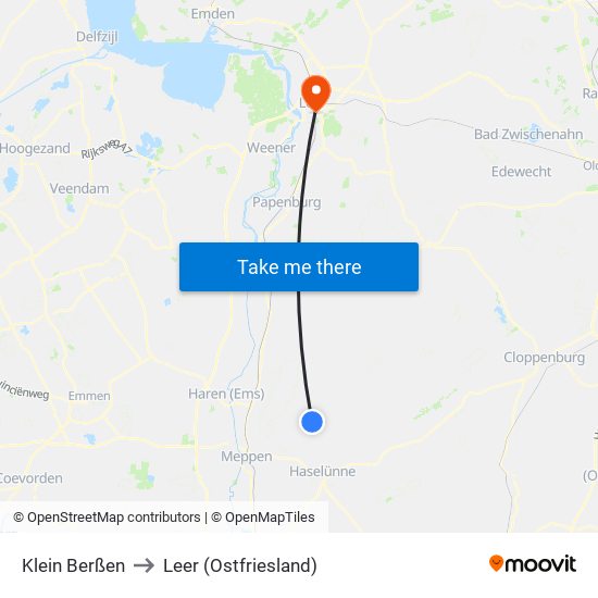 Klein Berßen to Leer (Ostfriesland) map