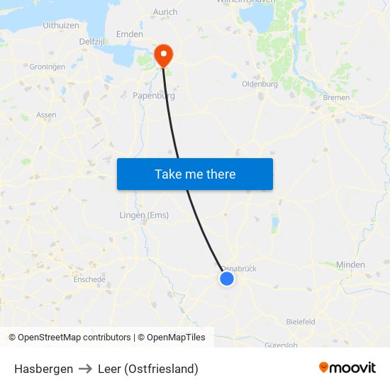 Hasbergen to Leer (Ostfriesland) map