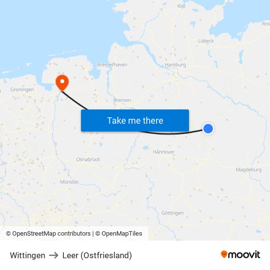 Wittingen to Leer (Ostfriesland) map