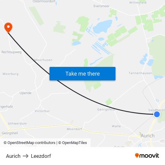 Aurich to Leezdorf map