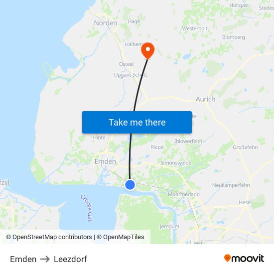 Emden to Leezdorf map