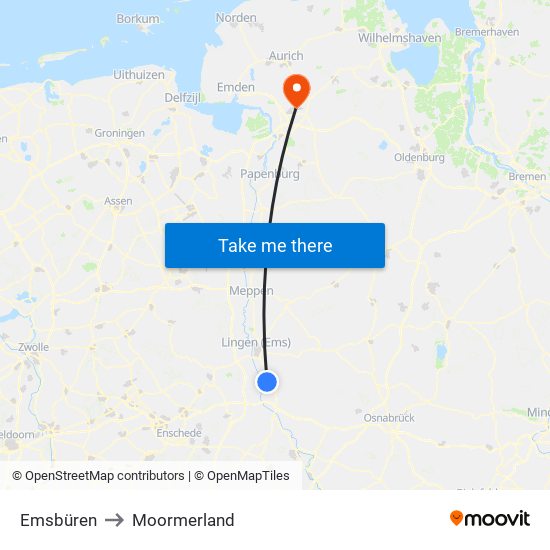 Emsbüren to Moormerland map