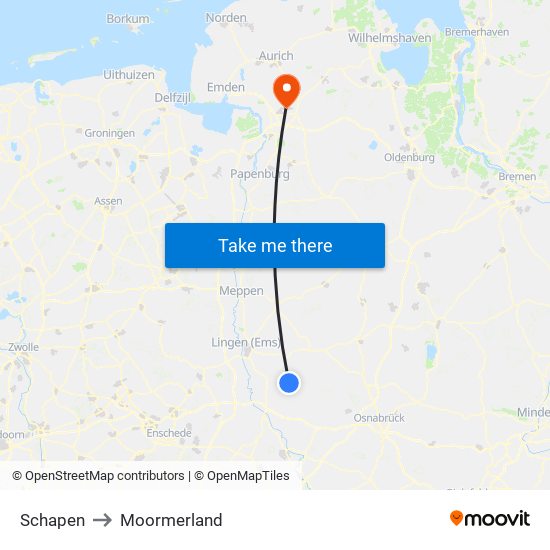 Schapen to Moormerland map