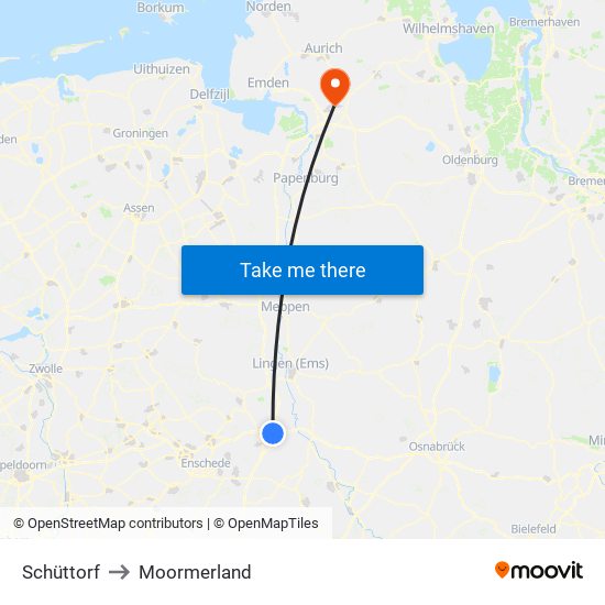 Schüttorf to Moormerland map