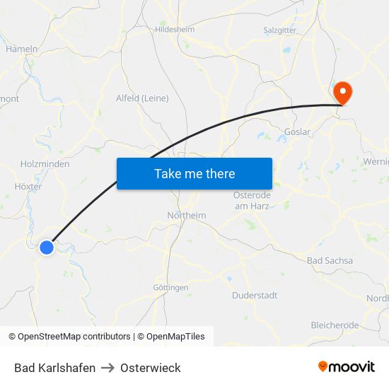 Bad Karlshafen to Osterwieck map