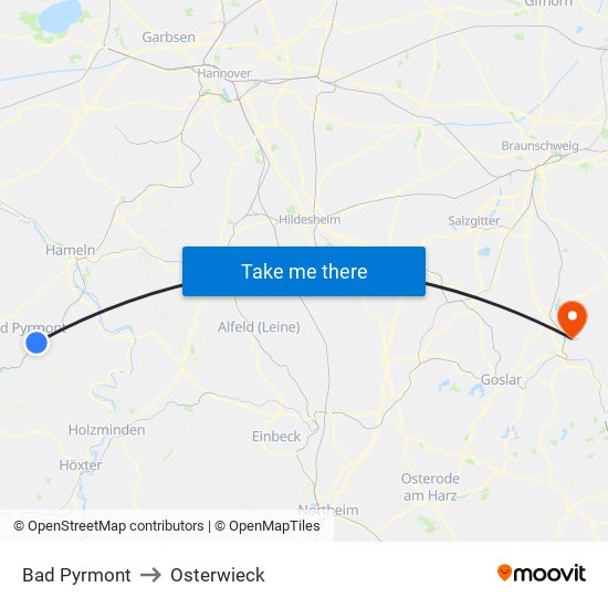 Bad Pyrmont to Osterwieck map