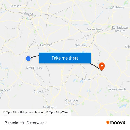 Banteln to Osterwieck map