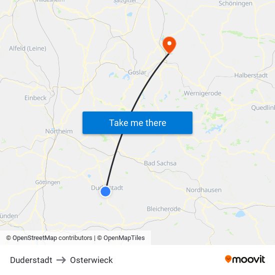 Duderstadt to Osterwieck map