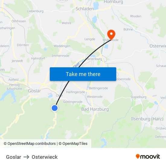 Goslar to Osterwieck map