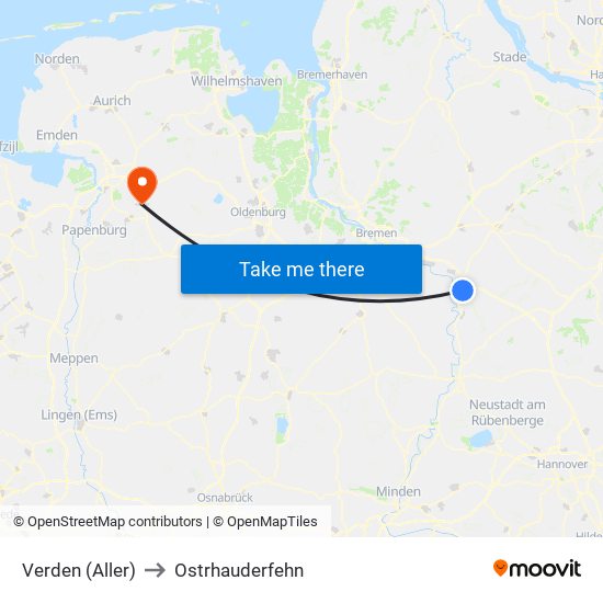 Verden (Aller) to Ostrhauderfehn map