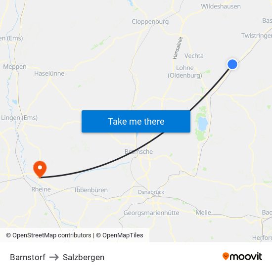 Barnstorf to Salzbergen map