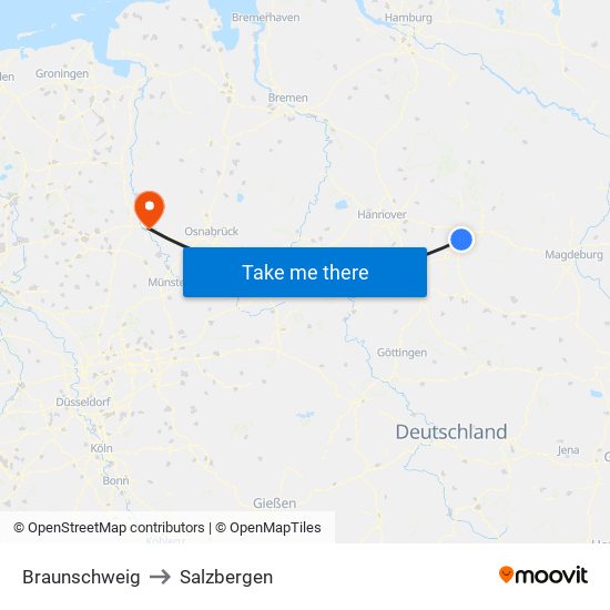 Braunschweig to Salzbergen map