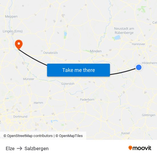 Elze to Salzbergen map