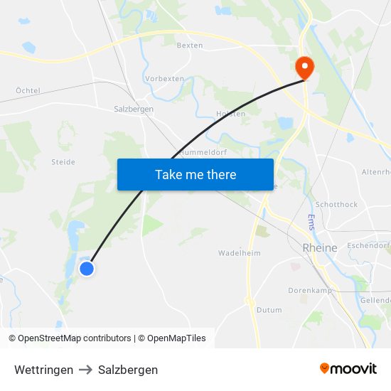 Wettringen to Salzbergen map