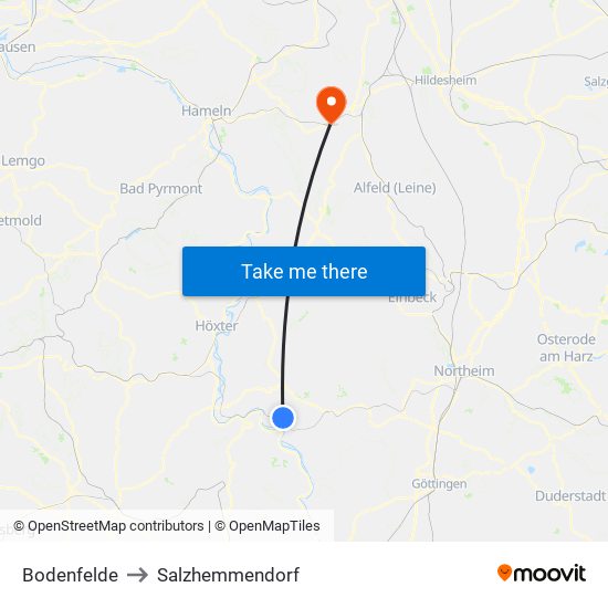 Bodenfelde to Salzhemmendorf map