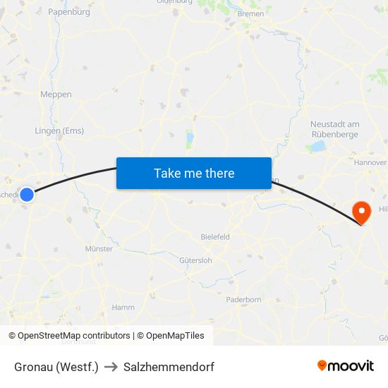 Gronau (Westf.) to Salzhemmendorf map