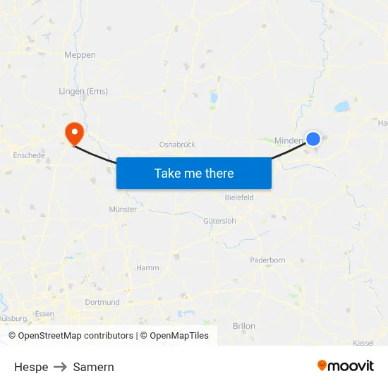Hespe to Samern map