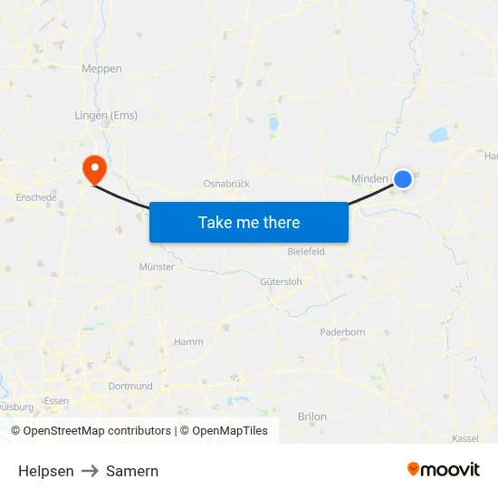 Helpsen to Samern map